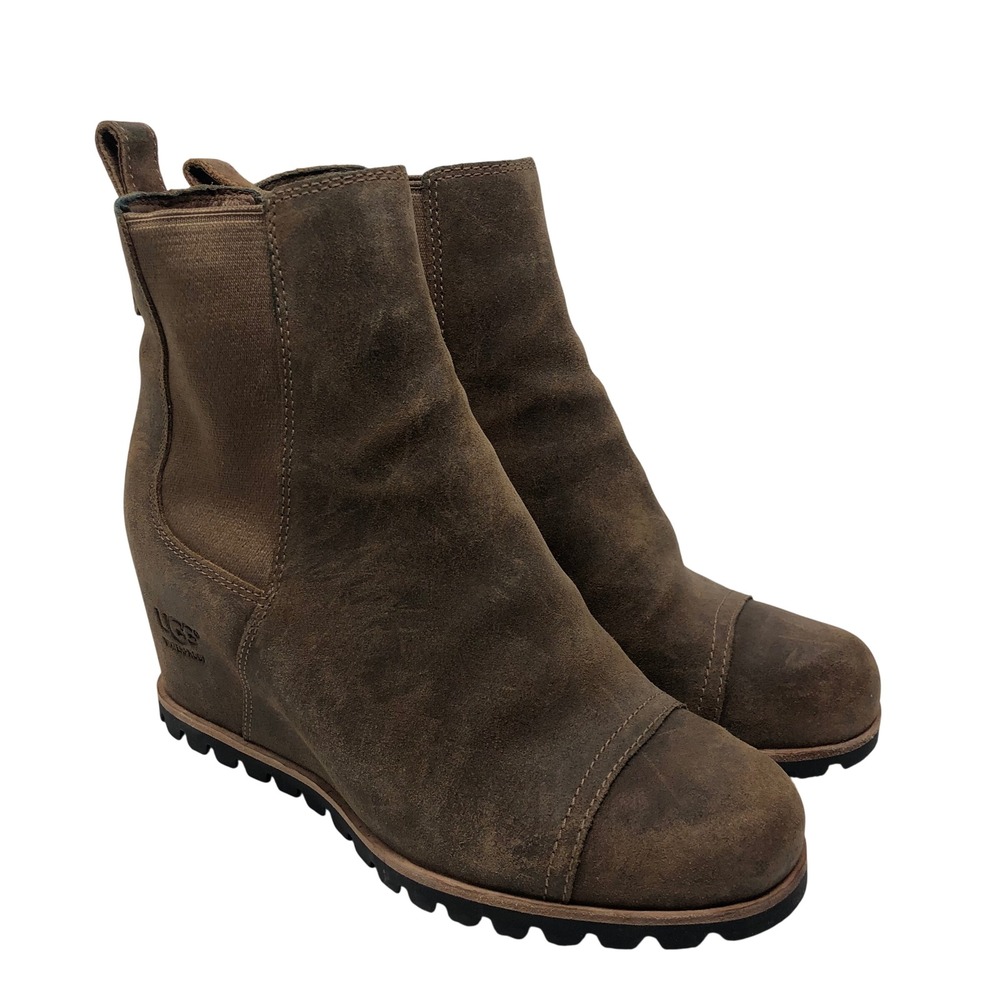 UGG Kasen‎ Waterproof Wedge Bootie Women 7.5 Stout Brown Suede 1095136